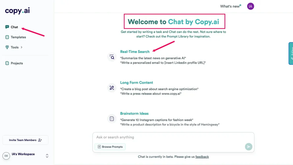 chat by copy ai accueil