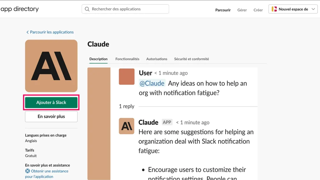 Ajouter Claude AI à Slack