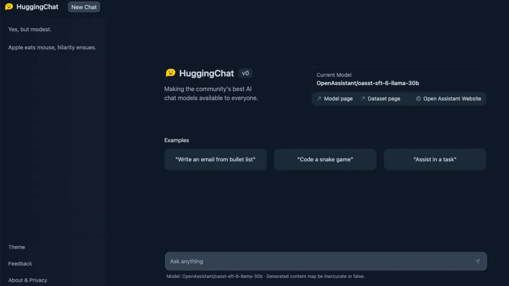 page d'accueil HuggingChat